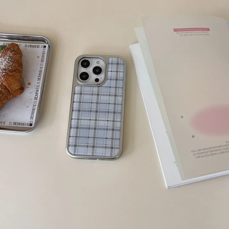 Korean Ins Epoxy Blue Plaid Pa - Phone Cases Blue 리뷰 및 가격