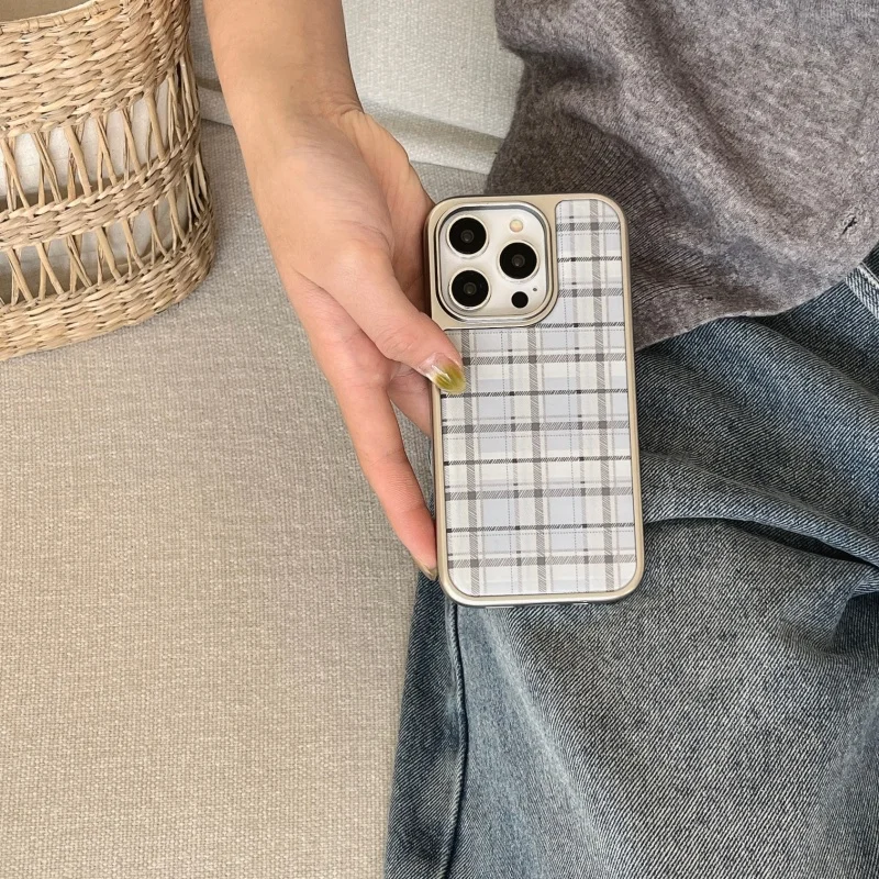 Korean Ins Epoxy Blue Plaid Pa - Phone Cases Blue 리뷰 및 가격