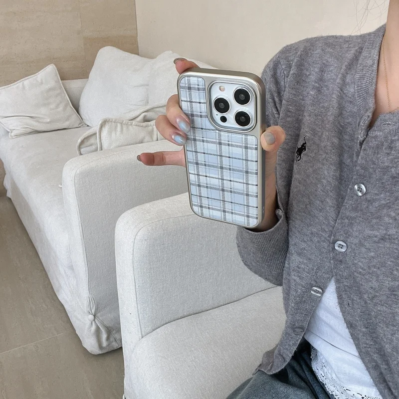 Korean Ins Epoxy Blue Plaid Pa - Phone Cases Blue 리뷰 및 가격