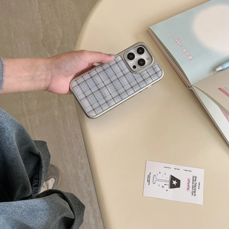 Korean Ins Epoxy Blue Plaid Pa - Phone Cases Blue 리뷰 및 가격