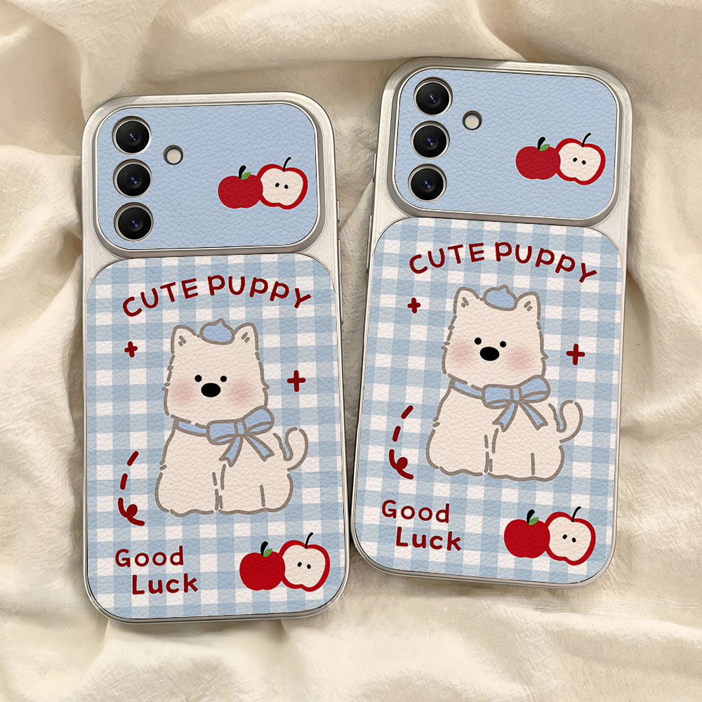 Blue Plaid Puppy Pattern Phone - Phone Cases Blue 리뷰 및 가격