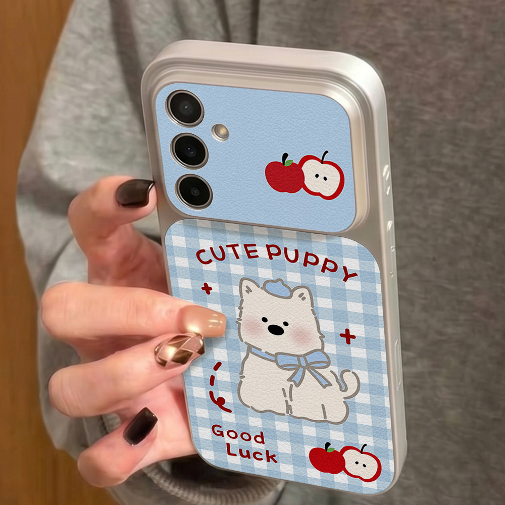 Blue Plaid Puppy Pattern Phone - Phone Cases Blue 리뷰 및 가격
