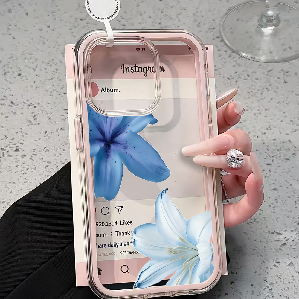 Blue Lily Flower Clear Phone C - Phone Cases Blue 리뷰 및 가격