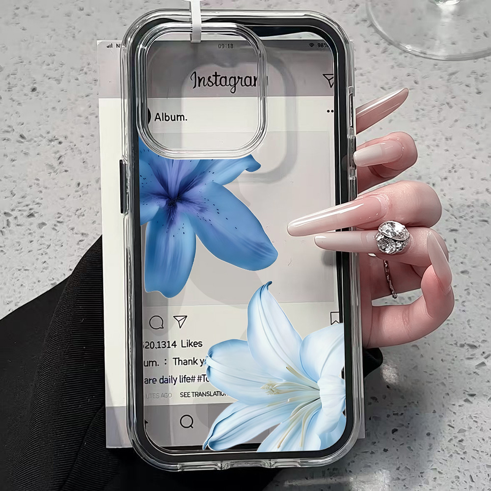 Blue Lily Flower Clear Phone C - Phone Cases Blue 리뷰 및 가격