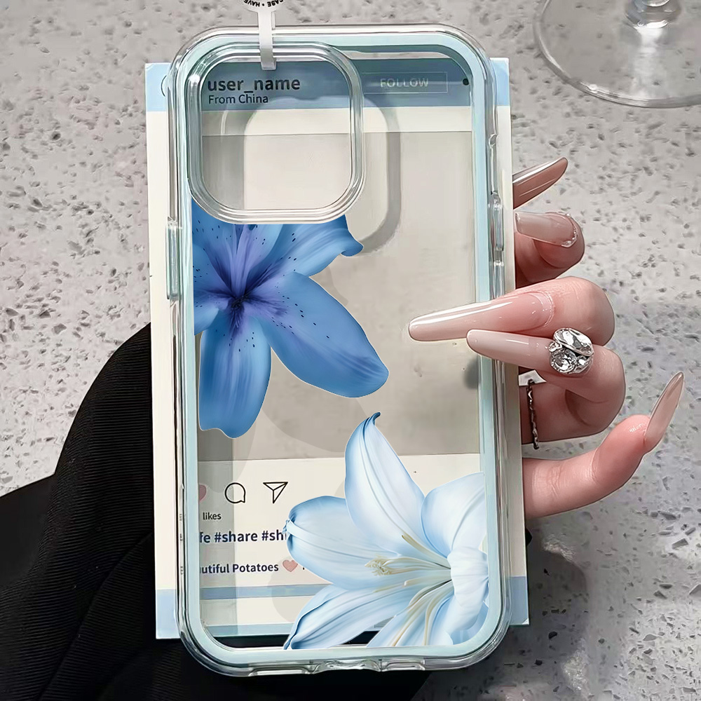 Blue Lily Flower Clear Phone C - Phone Cases Blue 리뷰 및 가격