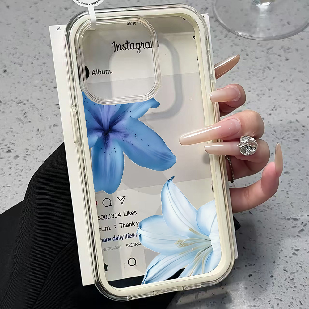 Blue Lily Flower Clear Phone C - Phone Cases Blue 리뷰 및 가격