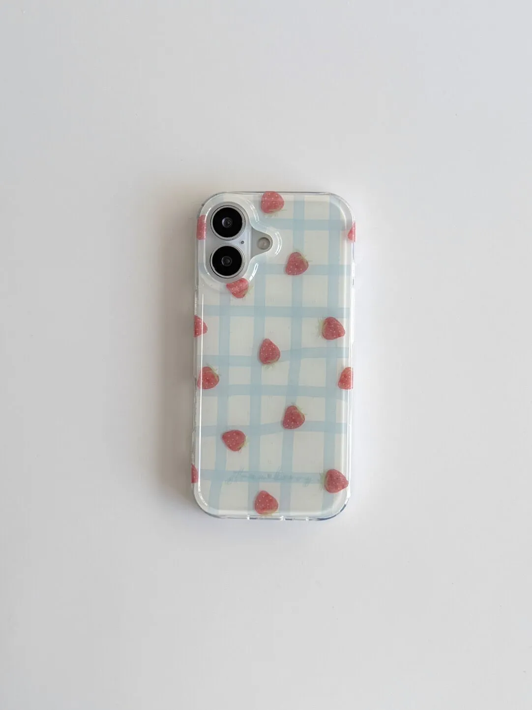 Fresh Blue Grid Pattern Strawb - Phone Cases Blue 리뷰 및 가격