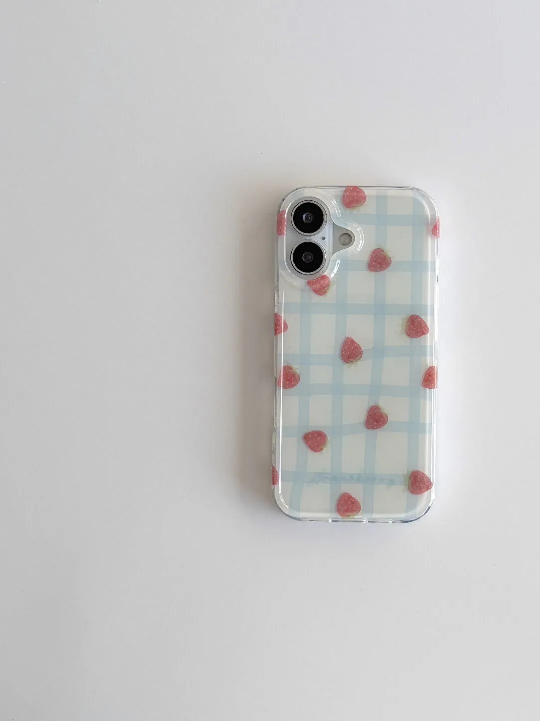 Fresh Blue Grid Pattern Strawb - Phone Cases Blue 리뷰 및 가격