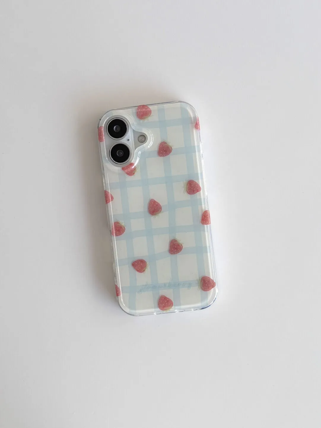 Fresh Blue Grid Pattern Strawb - Phone Cases Blue 리뷰 및 가격