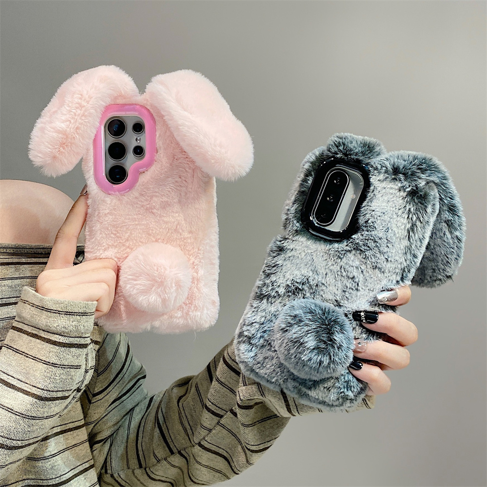 Cute Rabbit Ears Fluffy Stand  - Phone Cases Samsung 리뷰 및 가격