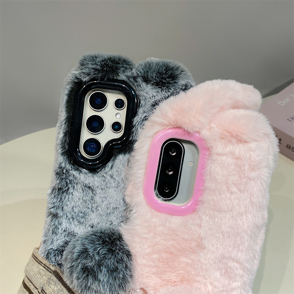 Cute Rabbit Ears Fluffy Stand  - Phone Cases Samsung 리뷰 및 가격